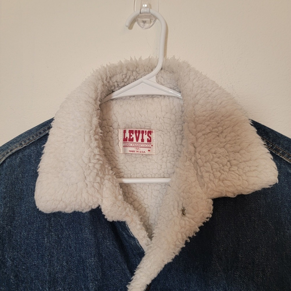 Vintage 90s Levi's Denim Trucker Jacket Sherpa Lined Jean Jacket Winter Medium - Picture 4 of 16